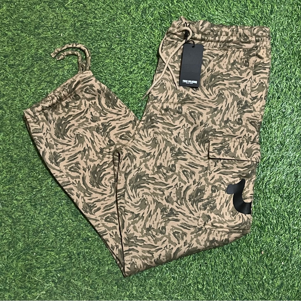 Nwt True Religion Camouflage Aop Cargo Fleece Pants Men’s Xxl Flap Abstract Camo